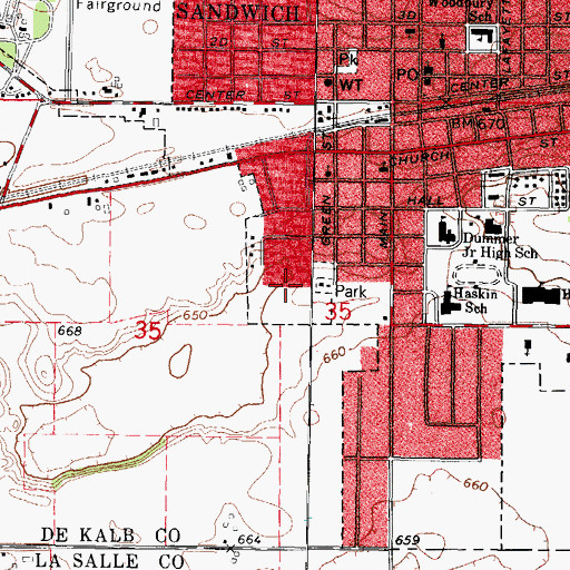 Topographic Map of Sandwich Memorial Park, IL