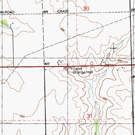 Topographic Map of Galva Grange Hall, IL