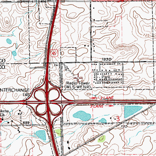 Topographic Map of WLS-AM (Chicago), IL