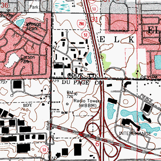 Topographic Map of WBBM-AM (Chicago), IL