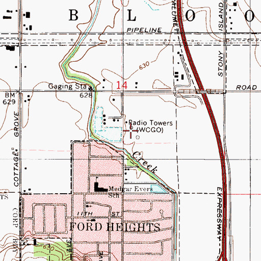 Topographic Map of WCGO-AM (Chicago Heights), IL