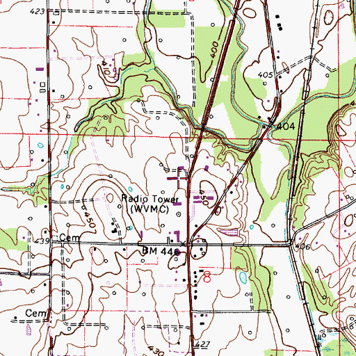 Topographic Map of WYER-AM (Mount Carmel), IL