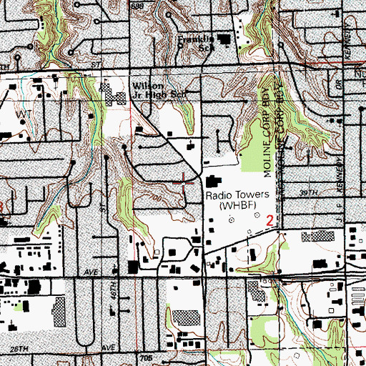 Topographic Map of WKBF-AM (Rock Island), IL