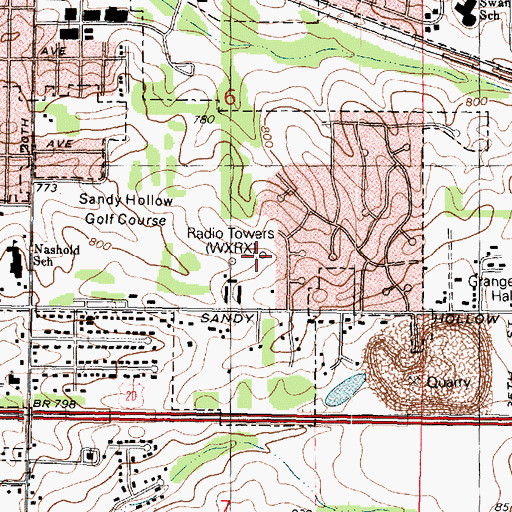 Topographic Map of WRRR-AM (Rockford), IL