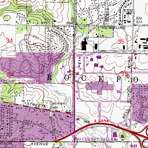 Topographic Map of WXRX-FM (Belvidere), IL