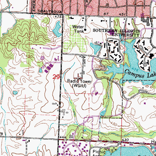 Topographic Map of WSIU-FM (Carbondale), IL