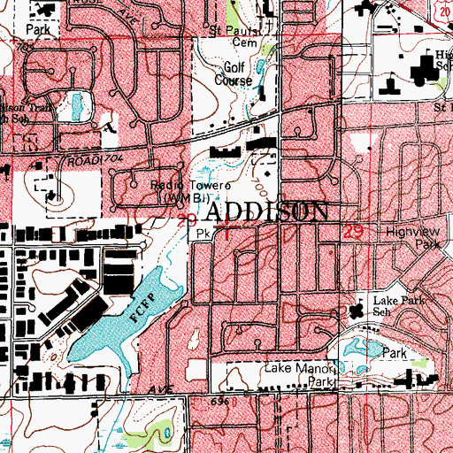Topographic Map of WMBI-FM (Chicago), IL
