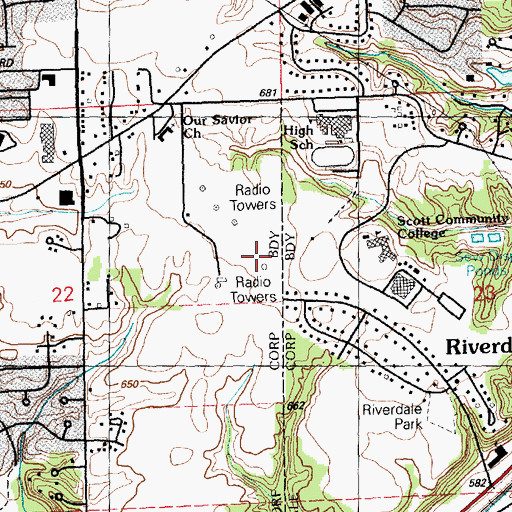 Topographic Map of WDLM-FM (East Moline), IA