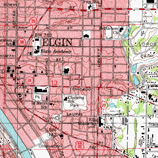 Topographic Map of WEPS-FM (Elgin), IL