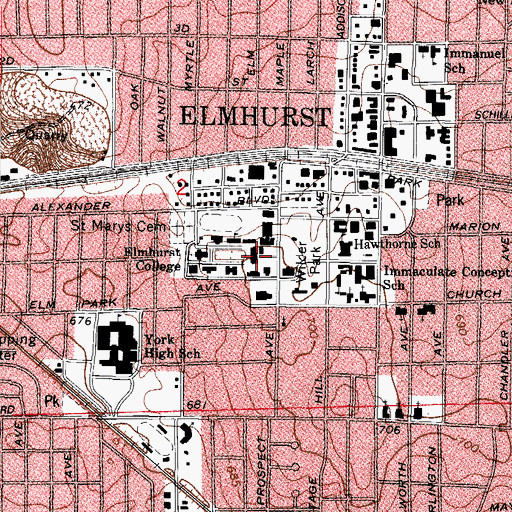 Topographic Map of WRSE-FM (Elmhurst), IL
