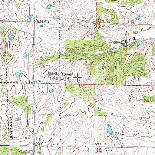 Topographic Map of WOOZ-FM (Harrisburg), IL