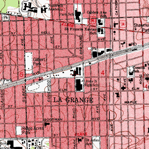 Topographic Map of WLTL-FM (La Grange), IL