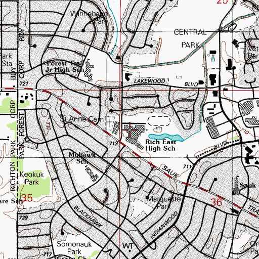 Topographic Map of WRHS-FM (Park Forest), IL