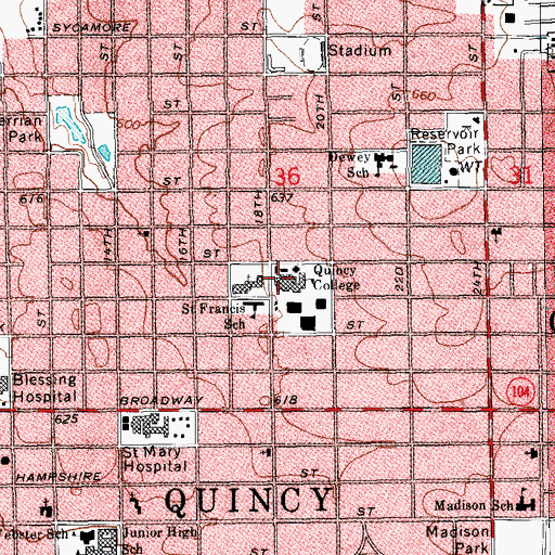 Topographic Map of WWQC-FM (Quincy), IL