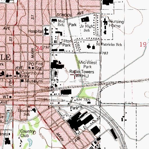 Topographic Map of WRHL-FM (Rochelle), IL