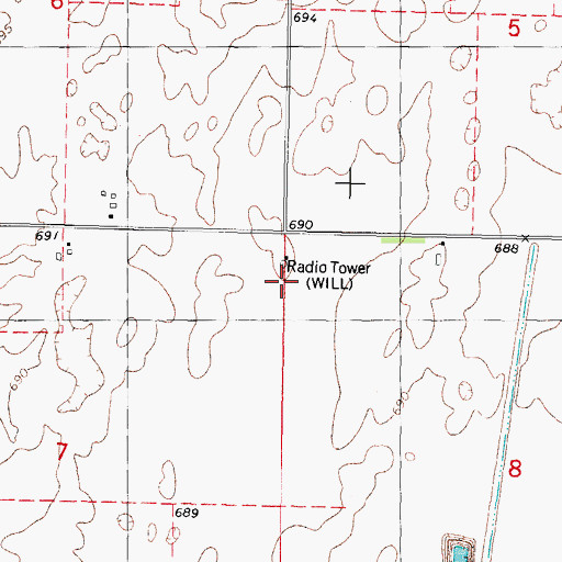 Topographic Map of WILL-FM (Urbana), IL
