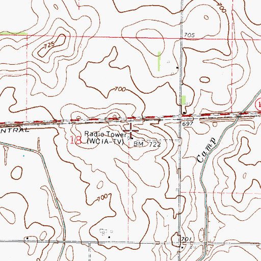 Topographic Map of WCIA-TV (Champaign), IL