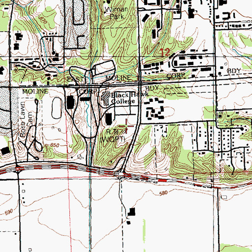 Topographic Map of WQPT-TV (Moline), IL