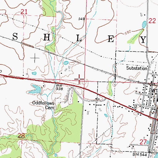 Topographic Map of Township of Ashley, IL