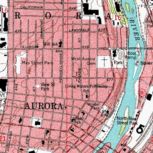 Topographic Map of Township of Aurora, IL