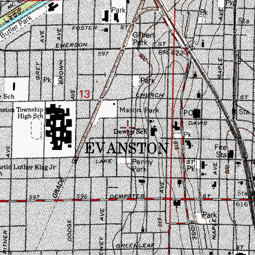 Topographic Map of Township of Evanston (historical), IL