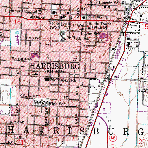 Topographic Map of Township of Harrisburg, IL