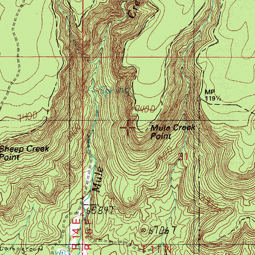 Topographic Map of Mule Creek Point, AZ