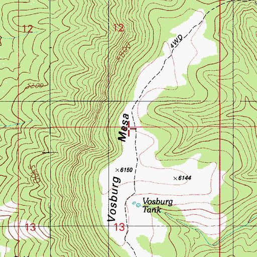 Topographic Map of Vosburg Mesa, AZ