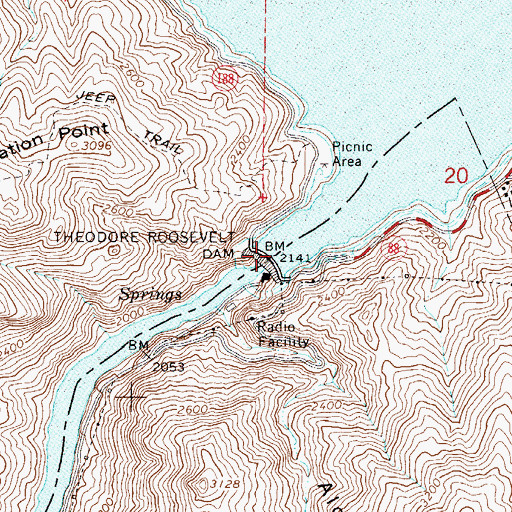 Topographic Map of Theodore Roosevelt Dam, AZ