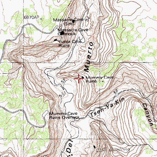 Topographic Map of Mummy Cave Ruins, AZ