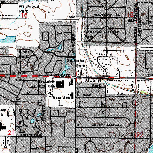 Topographic Map of Township of Wheeling, IL