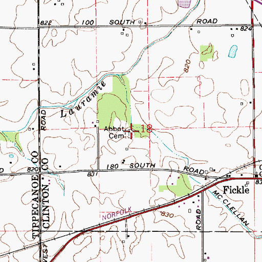 Topographic Map of Abbot Cemetery, IN