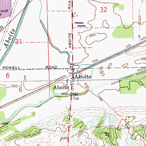 Topographic Map of Aboite, IN