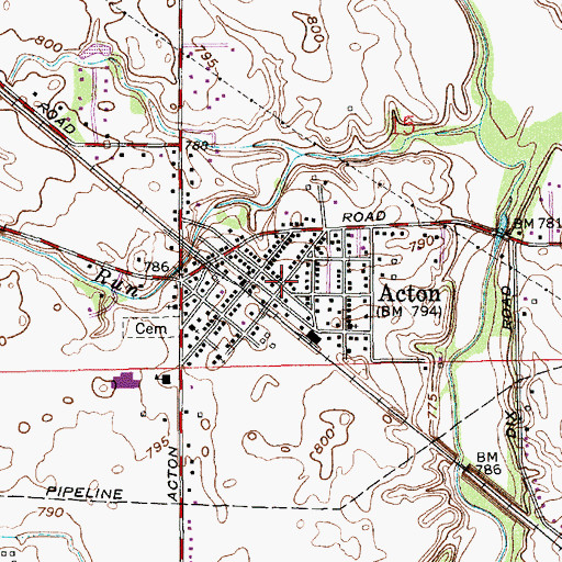 Topographic Map of Acton, IN
