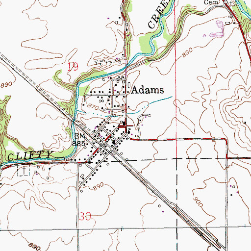 Topographic Map of Adams, IN
