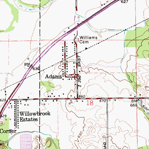 Topographic Map of Adams, IN