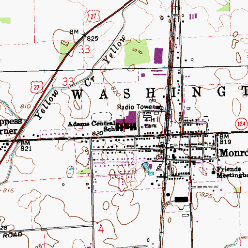 Topographic Map of Adams Central High School, IN