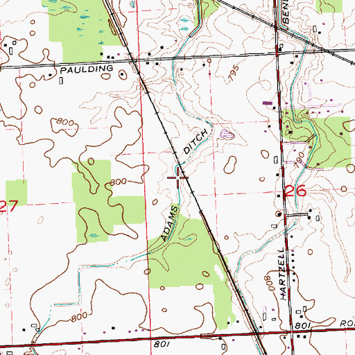 Topographic Map of Adams Ditch, IN