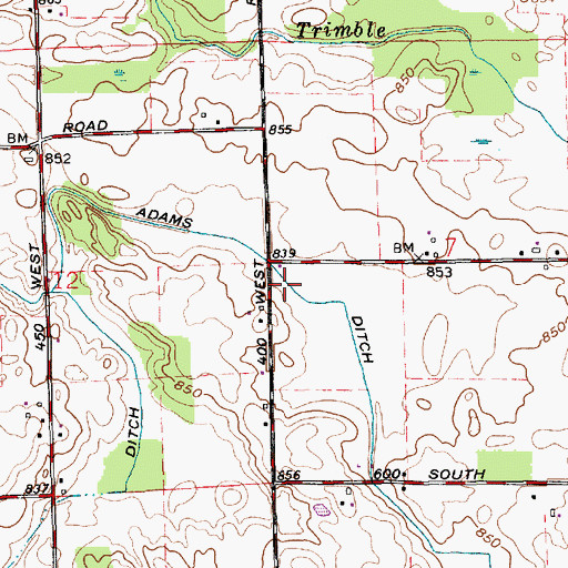Topographic Map of Adams Ditch, IN