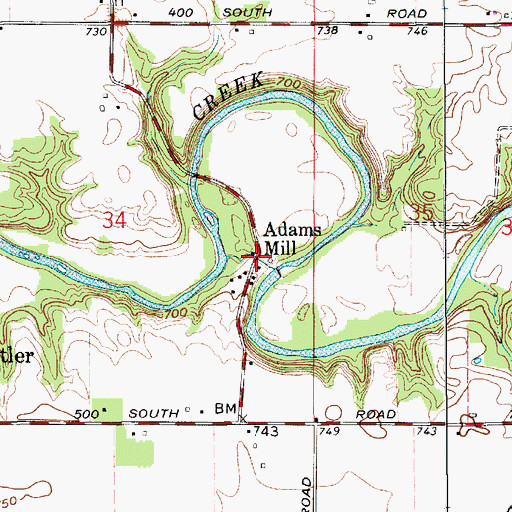 Topographic Map of Adams Mill, IN