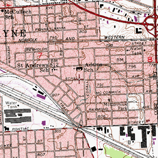 Topographic Map of Adams Elementary School, IN