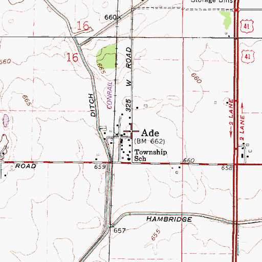 Topographic Map of Ade, IN