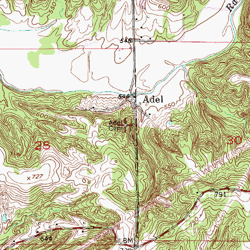 Topographic Map of Adel Cemetery, IN