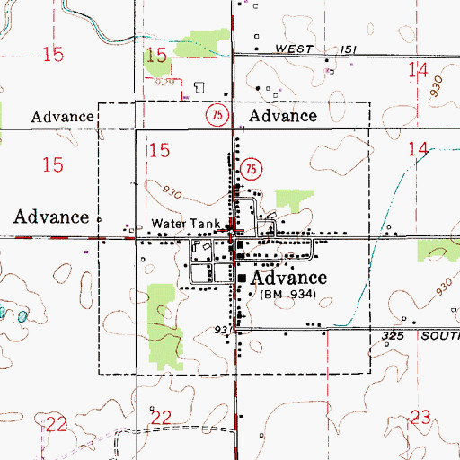 Topographic Map of Advance, IN