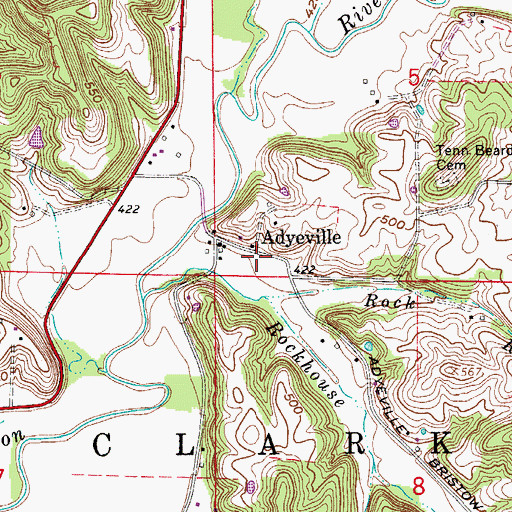 Topographic Map of Adyeville, IN