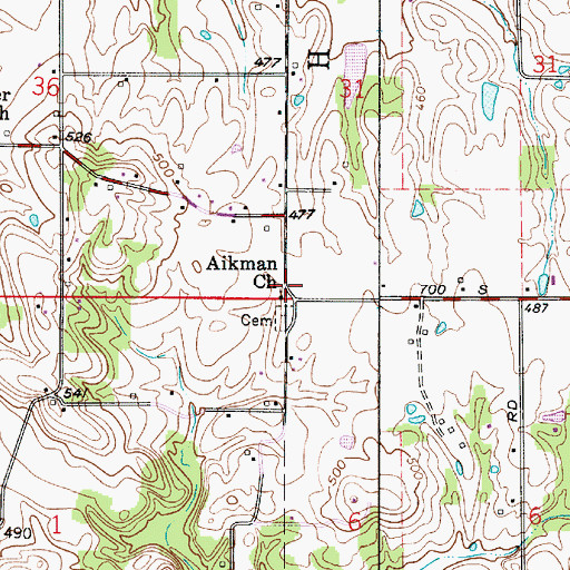 Topographic Map of Aikman Church, IN