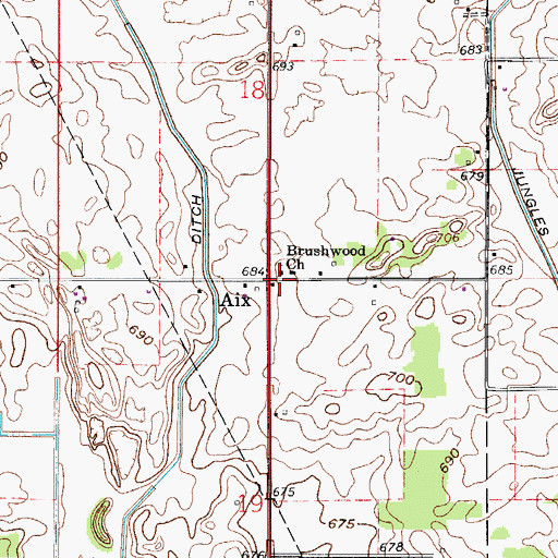 Topographic Map of Aix, IN