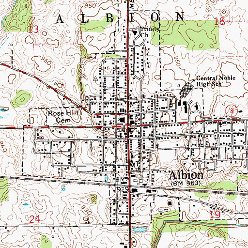 Topographic Map of Albion, IN