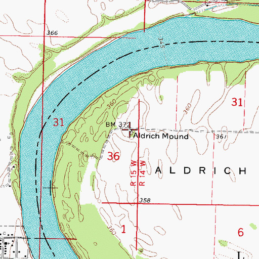 Topographic Map of Aldrich Mound, IN