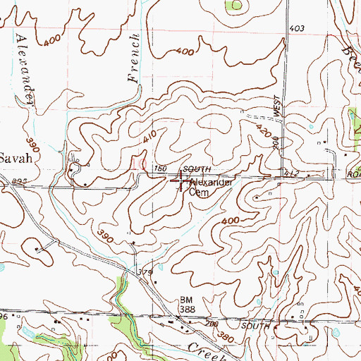 Topographic Map of Alexander Cemetery, IN